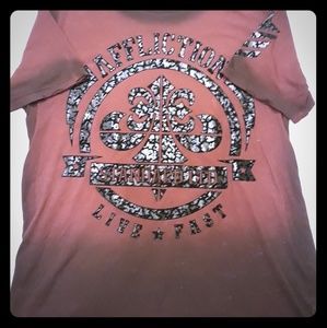 SOLD AFFLICTION Live Fast Embroidered Felt  T